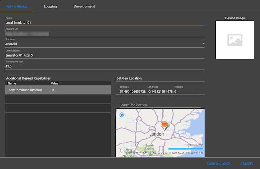 UiPath Mobile Device Manager configuration form